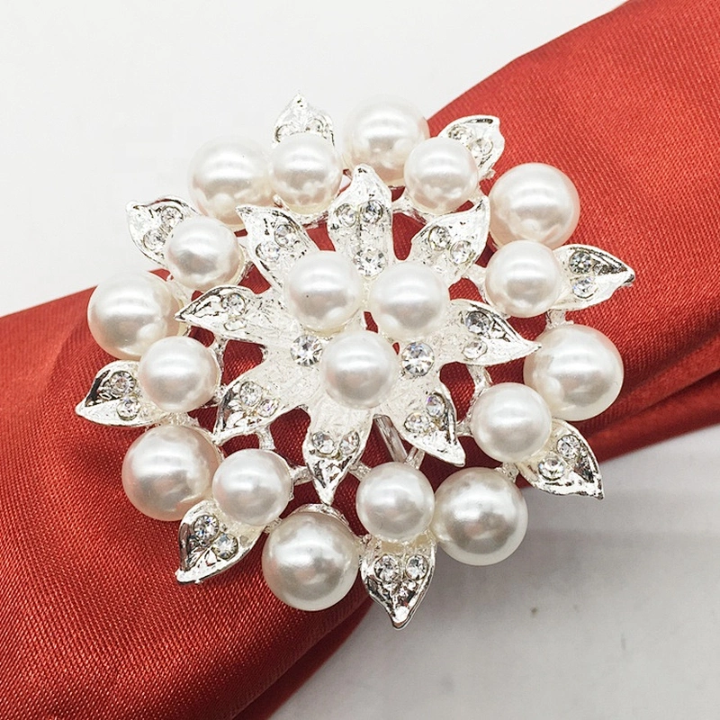 bulk wholesale pearl rhinestone flower napkin rings for wedding table decoration