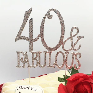 Customized Zinc alloyed silver plating 40 and fabulous cake topper birthday