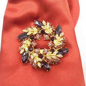 Elegant Crystal antique brass colorb amethyst metal brooch bar pin