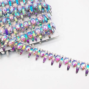 Sew on AB color resin beaded trimming resin rhinestone trim for decoration