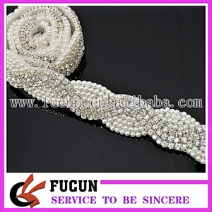Bridal Sash Crystal Rhinestone Pearl Applique Patch Motif