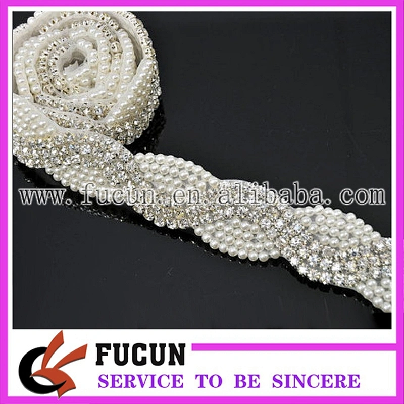Bridal Sash Crystal Rhinestone Pearl Applique Patch Motif
