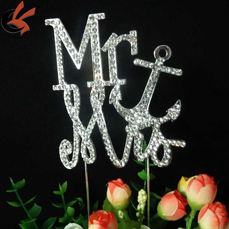 MR and MRS Anchor Silver Crystal Rhinestone Cake Topper Birthday Bling Party Favor