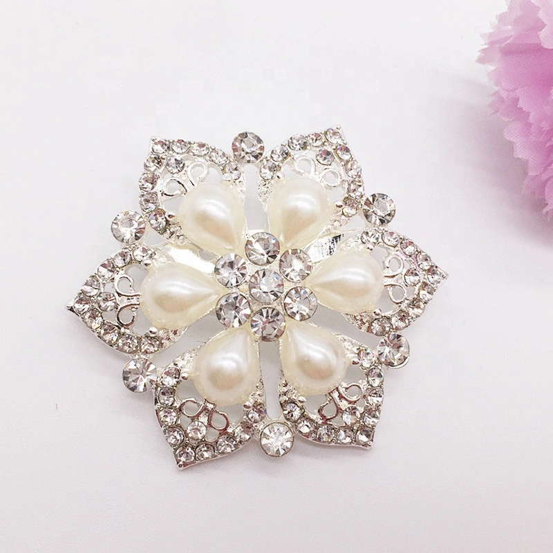 best price flower design crystal clear pearl rhinestone brooch pin