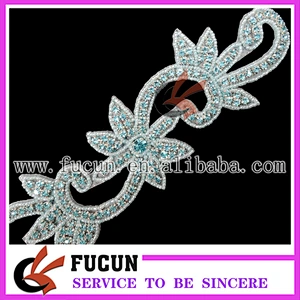 Hot sale latest pink rhinestone beads applique bridal trim for wedding dresses China manufacturer