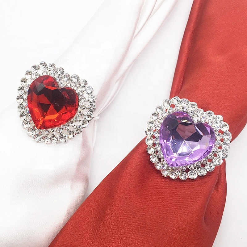 Red heart diamond acrylic bling stone napkin ring wholesale napkin holder for wedding decors