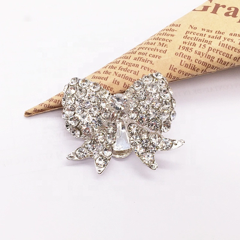 Custom shoe accessories silver bowknot crystal rhinestone shoe buckle clips