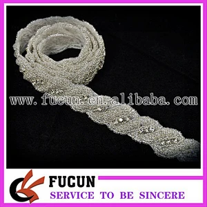 Glass beads & Rhinestone Jewel Trim Applique Bridal Wedding Dress belt hair