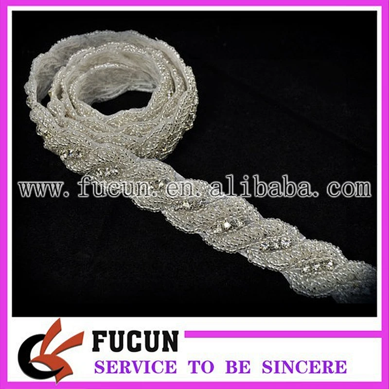 Glass beads & Rhinestone Jewel Trim Applique Bridal Wedding Dress belt hair