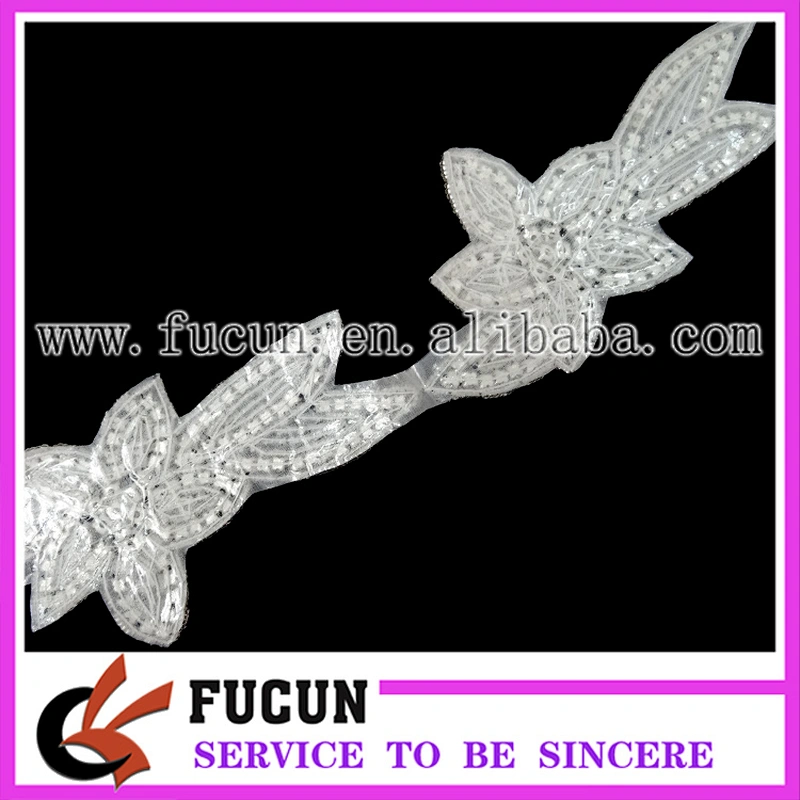 Beaded Applique Wholesale Bridal Rhinestone Flower Appliques hand embroidery designs