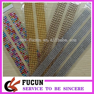 Fancy cheap price 5 rows assorted colors self adhesive sticker sheet rhinestone sticker for decoration