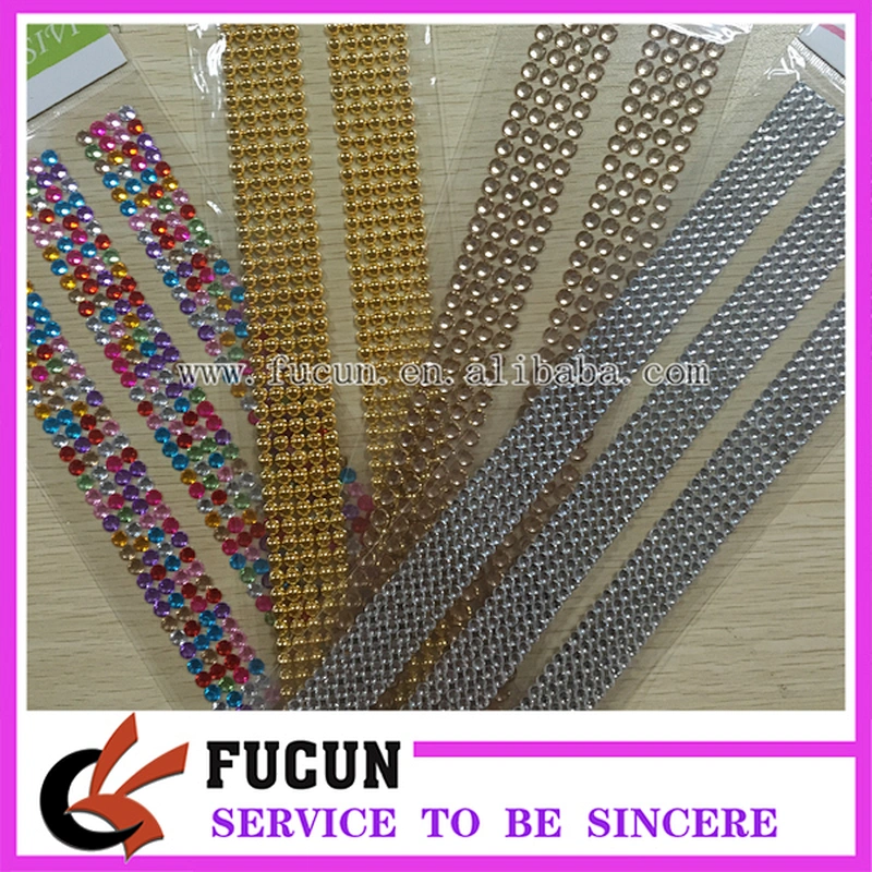 Fancy cheap price 5 rows assorted colors self adhesive sticker sheet rhinestone sticker for decoration