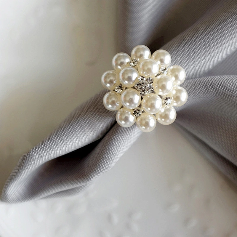 hot sell bulk flower pearl rhinestone napkin rings for wedding table decoration