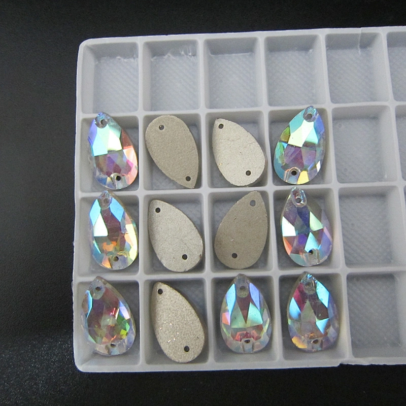 wholesale 7*12mm dressing use teardrop shape crystal AB neon glass stone sew on clothes