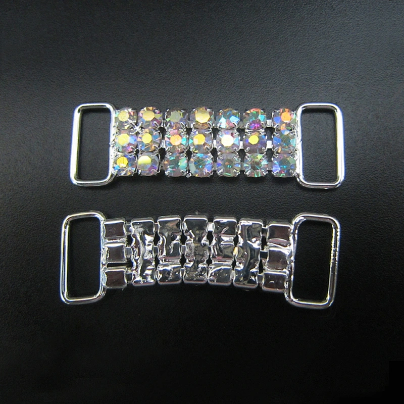 Cheap Bulk Rhinestone 3 Rows Silver Bikini Connector