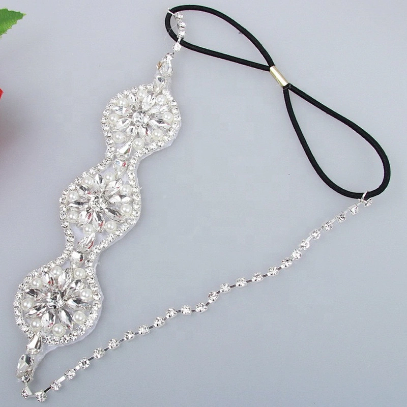 custom women hair decoration crystal lace fabric applique baby hairband