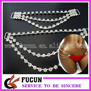bling crystal Triple hanging rhinestone chain connector bikini connector