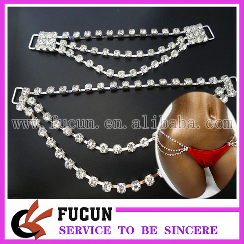 bling crystal Triple hanging rhinestone chain connector bikini connector