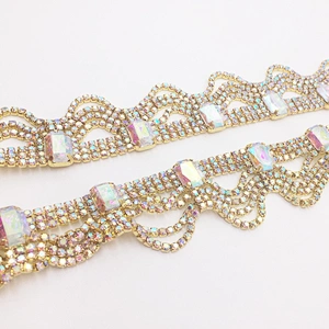 Crystal ab rhinestone banding trimming clear strass rhinestone chain trims for head band or dress