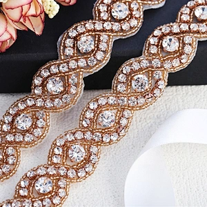 Hot Fix Beaded Rhinestone Bridal Garments Wedding Dress Headband Bridal Strass Sash Applique