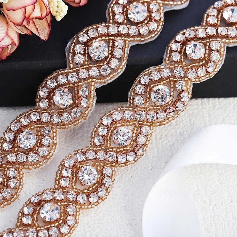 Hot Fix Beaded Rhinestone Bridal Garments Wedding Dress Headband Bridal Strass Sash Applique
