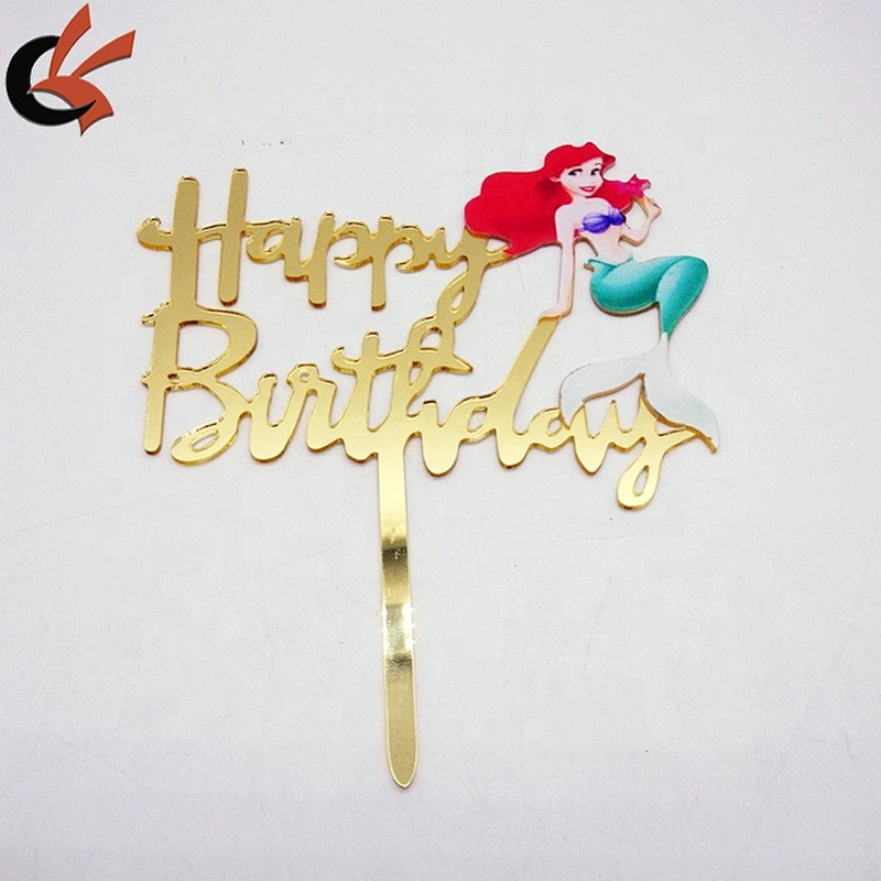 2019  Mirror Gold Happy Birthday Mermaid Acrylic Cake Topper