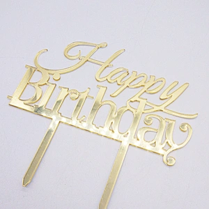 Mirror Gold Happy birthday Acrylic Cake Topper for Birthday Cake Decoration