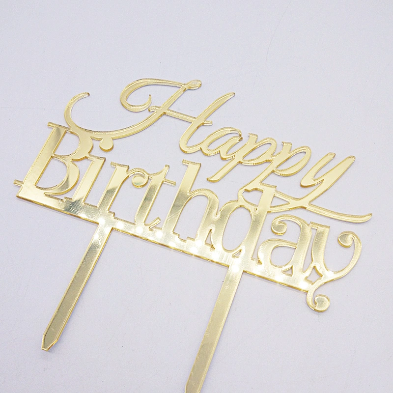 Mirror Gold Happy birthday Acrylic Cake Topper for Birthday Cake Decoration