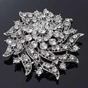 Top Quality Diamante Flower Bouquet Jewelry Crystal Silver Decorative Brooches