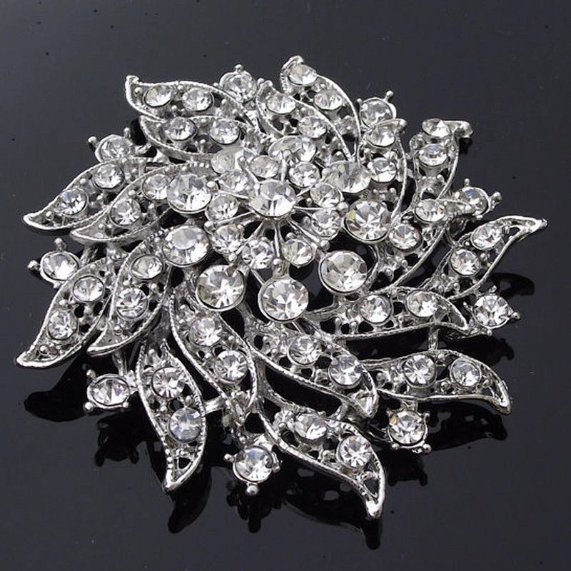 Top Quality Diamante Flower Bouquet Jewelry Crystal Silver Decorative Brooches