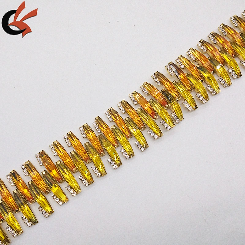 DIY Costume Sew On Gold Metal Custom resin color rhinestone trimming