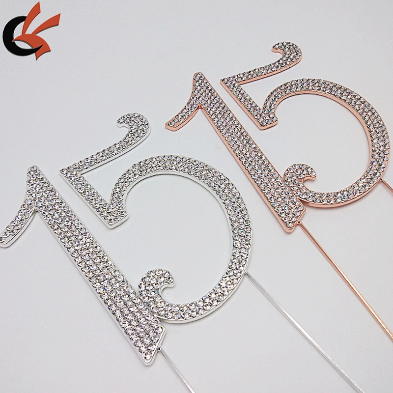 4.7inch Large Rhinestone Silver Crystal Quinceanera 15 Birthday Number Cake Topper