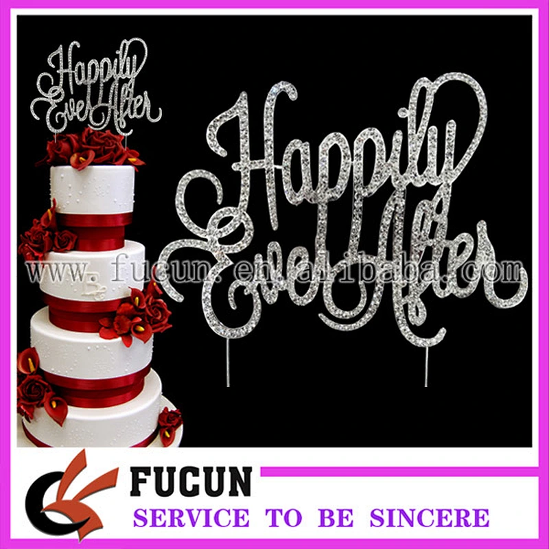 happy ever after Silver Crystal Rhinestone Cake Topper Bling Party Favor