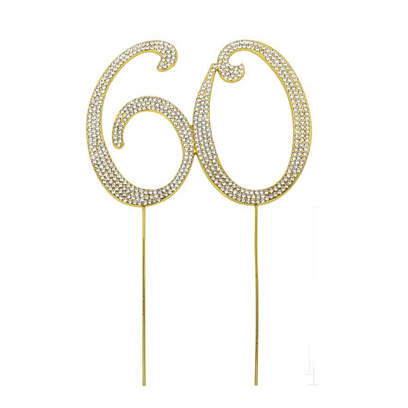 plating gold clear rhinestone number 60 wedding anniversary cake topper