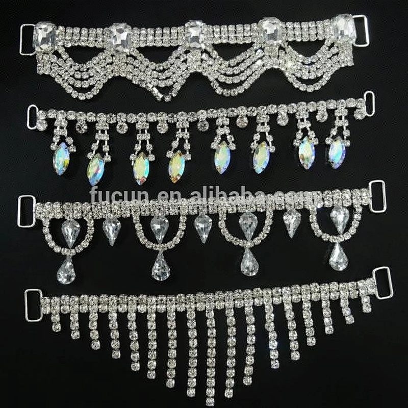 china Custom Long Metal crystal rhinestone bikini connectors
