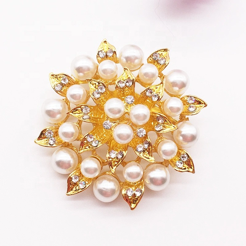 Silver Pearl Rhinestone Flat Back Embellishment Brooch Pin Clear Pearl Wedding Broach in Gold