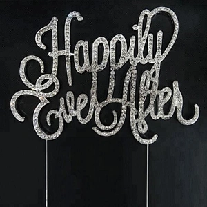 happy ever after Silver Crystal Rhinestone Cake Topper Bling Party Favor