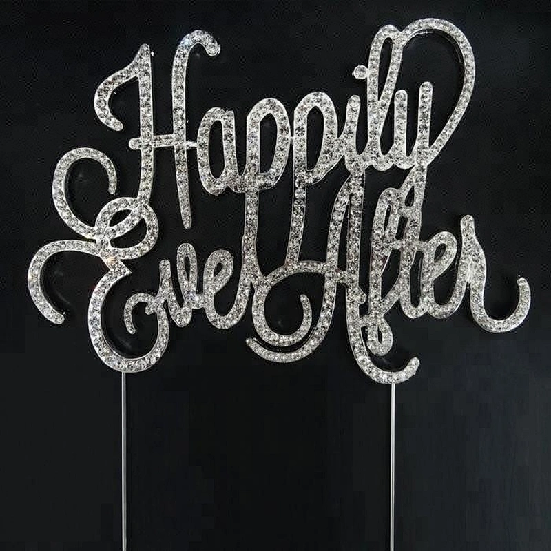 happy ever after Silver Crystal Rhinestone Cake Topper Bling Party Favor
