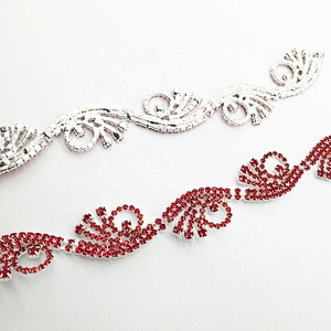 Latest garment accessories sew on red rhinestone rope waistbands banding trim for wedding dress decoration