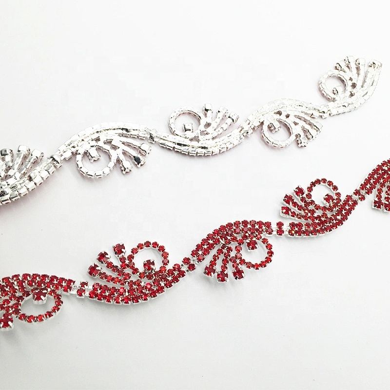 Latest garment accessories sew on red rhinestone rope waistbands banding trim for wedding dress decoration