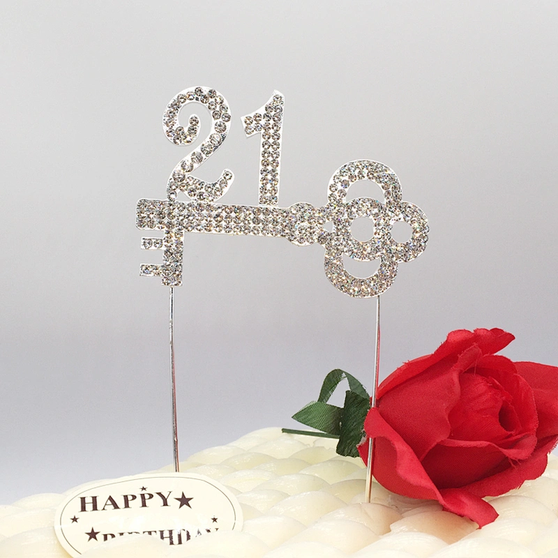 Unicorn Party Supplier Rhinestone 21th Birthday Key Design Shaped Cake Topper