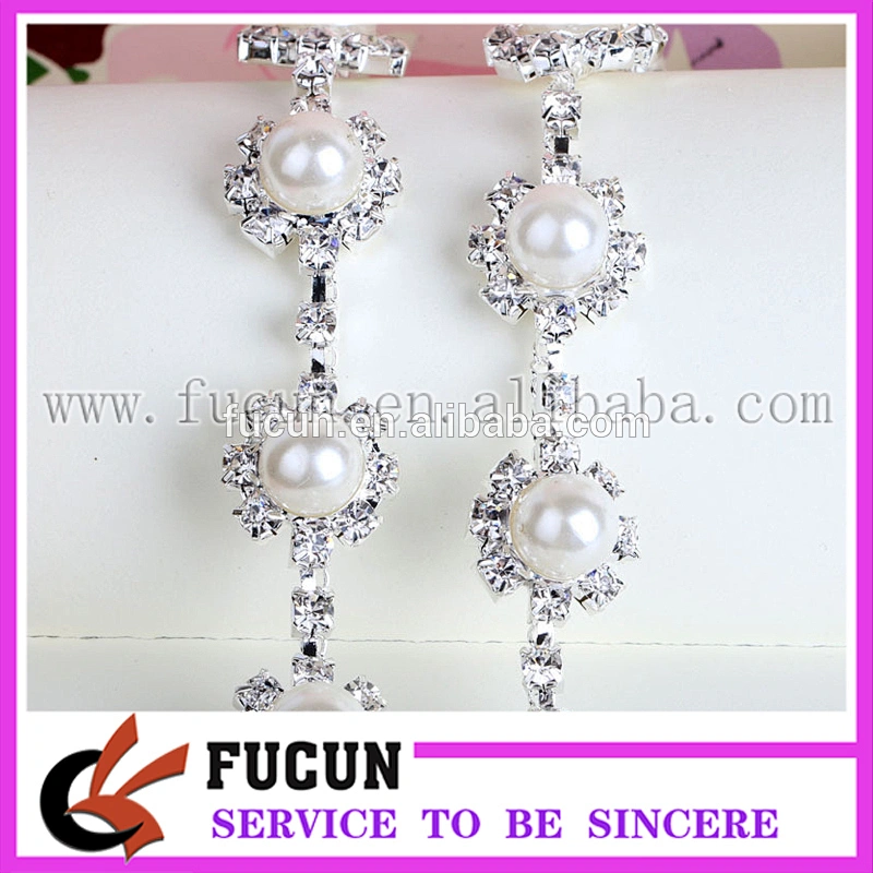 Sparkle Clear Crystal Pearl Costume Applique Sewing Rhinestone Trim