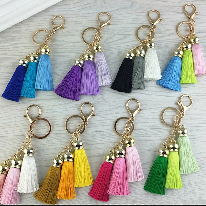 Custom round metal key ring charm multi colors pendant tassels keychain wholesale