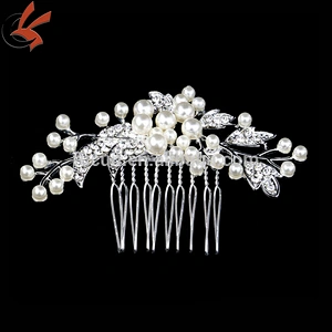 Bridal Wedding Flower Rhinestone Pearls Party Hair Diamante Clip Comb Silver
