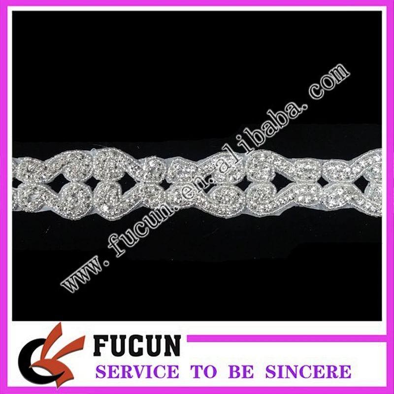 Delicate Bridal Crystal Applique wedding cake decoration rhinestone trims Chevron Rhinestone Beaded Bridal Sash Belt Trim