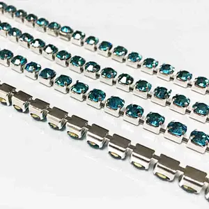 ss8,ss12,ss16,ss18 Sparly sew on silver crystal rhinestone cup chain strass trimming for dress decoration
