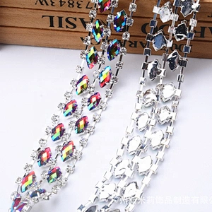 Guangzhou supplier resin AB stone trimming rhinestone banding crystal rhinestone trim for dress decoration