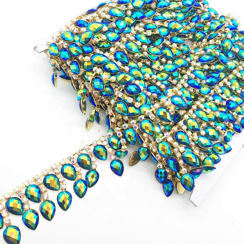 Dionysia Clothing Garment Decoration Sew on luxury Waterdrops Resin Tassel Rhinestone Chain Trims