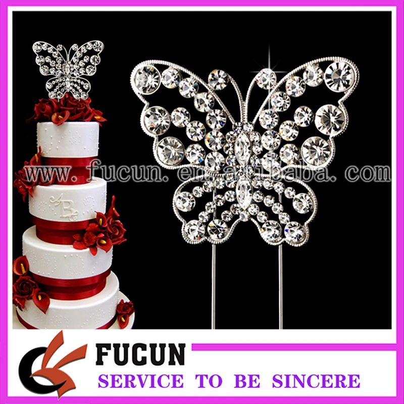 Spring Summer Crystal Rhinestone Butterfly Wedding Anniversary Cake Topper