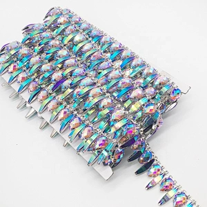 Sew on AB color resin beaded trimming resin rhinestone trim for decoration